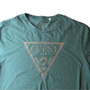 GUESS USA Size XL Teal Silver T-Shirt 100% Cotton
